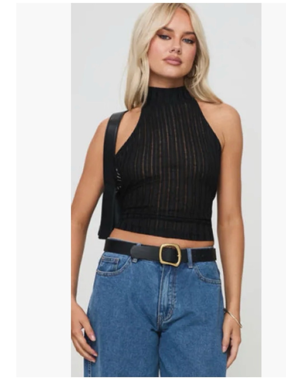 Princess Polly Black Sleeveless Mock Neck Ribbed Crop Top